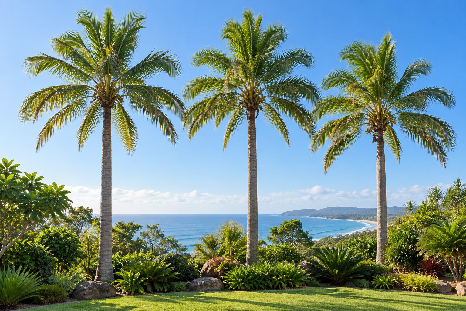Illustrative palms in a coastal garden
